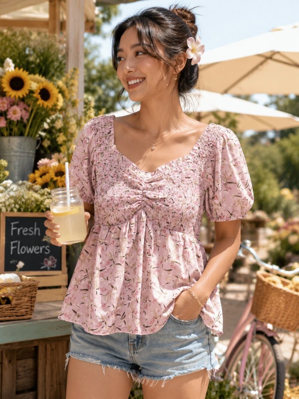 NWT Allegra K Top Blouse Womens XL Floral Coquette Cottage core Milkmaid